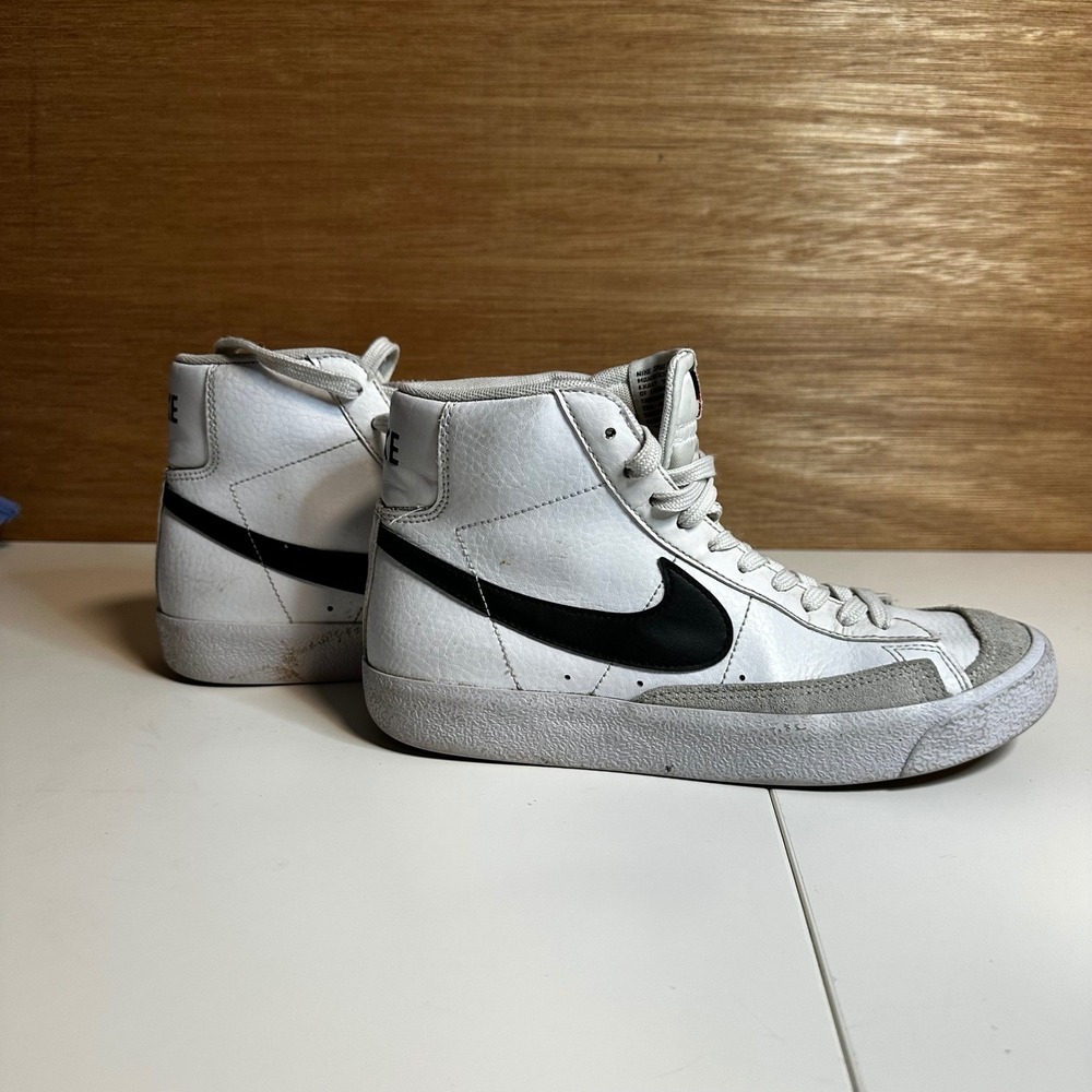 Nike Blazer High Top Sneakers White Black Swoosh Youth Kids Shoes - Picture 5 of 9